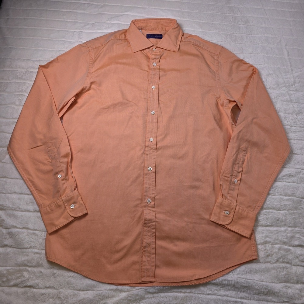 Ralph Lauren Purple Label Pinpoint Oxford Dress Shirt Mens M Peach Orange